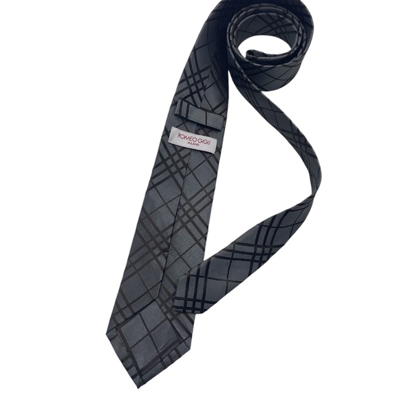 ROMEO GIGLI Gray Tartan Silk LUXURY Slim Tie HANDMADE ITALY - Picture 2 of 5